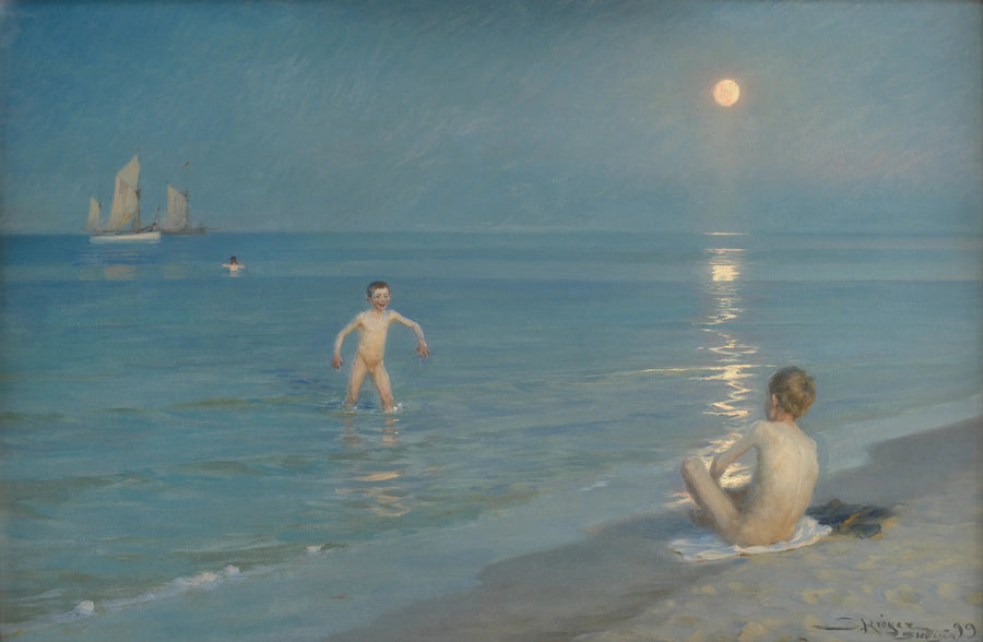 Gutter som bader i Skagen. Sommerkveld - Peder Severin Krøyer