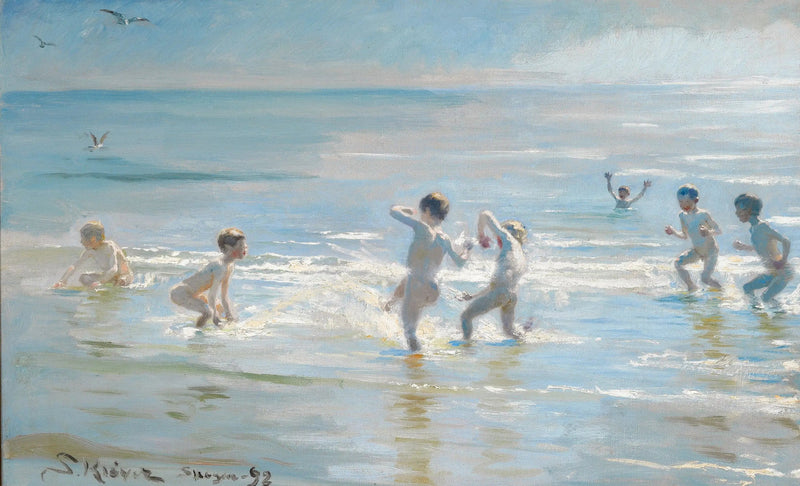 Gutter som bader en sommerkveld på Skagen-stranden - Peder Severin Krøyer