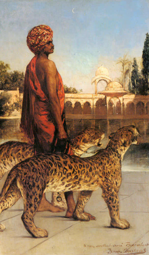 Garde du palais avec deux léopards - Jean-Joseph Benjamin-Constant image 1 copie de tableau peinte à la main