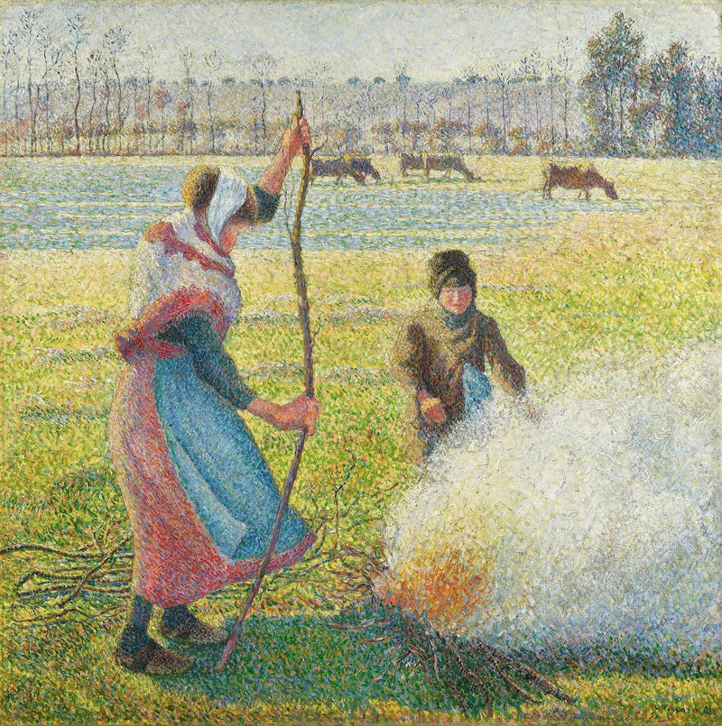 Hvit gelé, ung landsbyjente som lager ild - Camille Pissarro