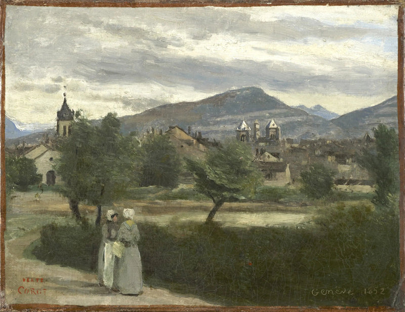 Genève. Utsikt over landskapet, med Petit Salève i horisonten - Jean-Baptiste Camille Corot
