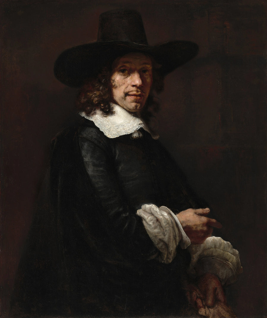 Portrett av en mann med høy hatt og hansker - Rembrandt