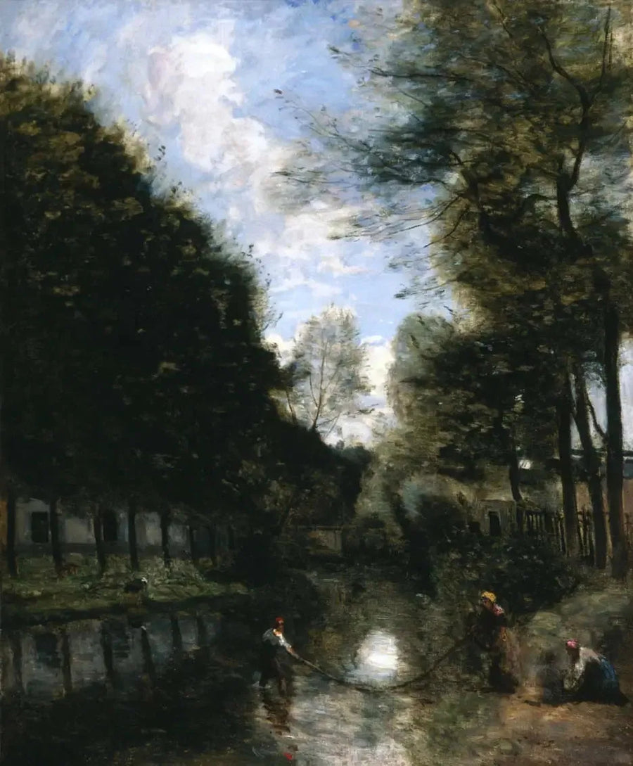 Gisors, elv omgitt av trær - Jean-Baptiste Camille Corot