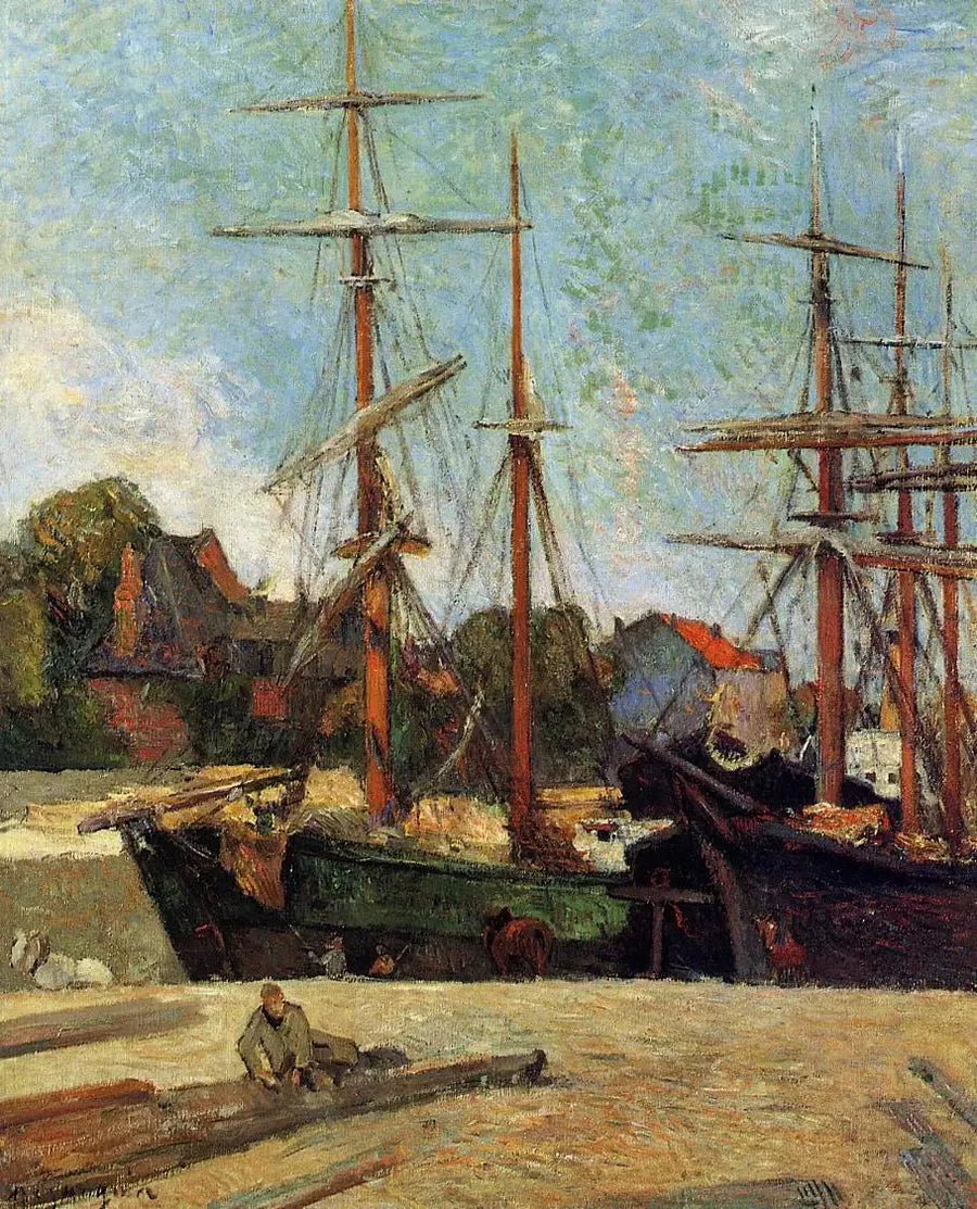 Skonnert og tremastet skip ved kai, eller Båter i havn - Paul Gauguin