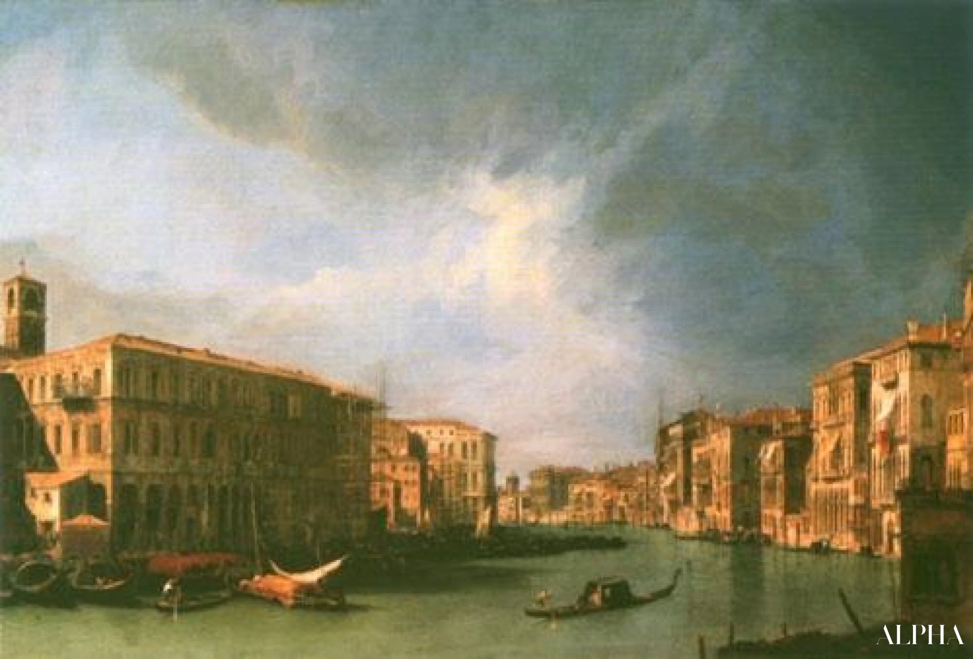 Grand canal: utsikt mot nord fra nærheten av Rialtobroen - Giovanni Antonio Canal - Reproduksjoner av høykvalitets malerier og bilder
