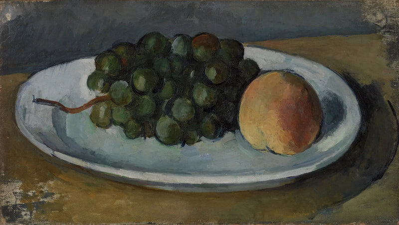 Druer og fersken på en tallerken - Paul Cézanne