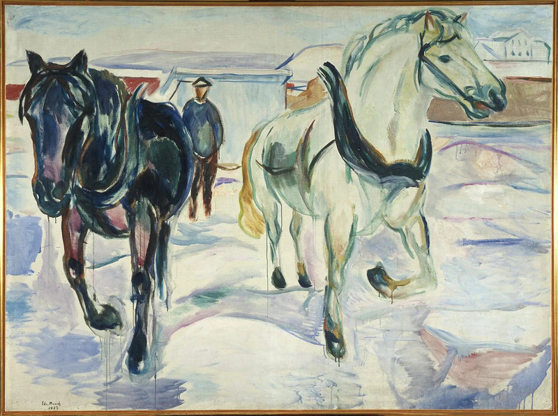 Hestegruppe i snøen - Edvard Munch
