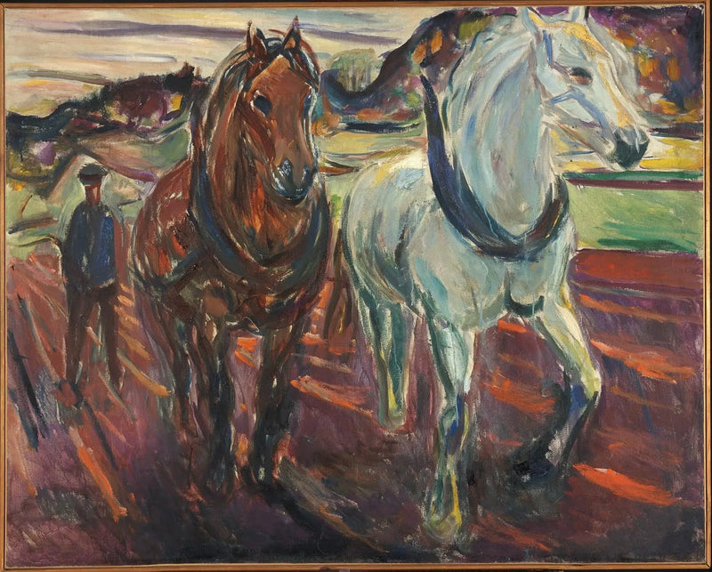 Gruppe med trekkhester - Edvard Munch