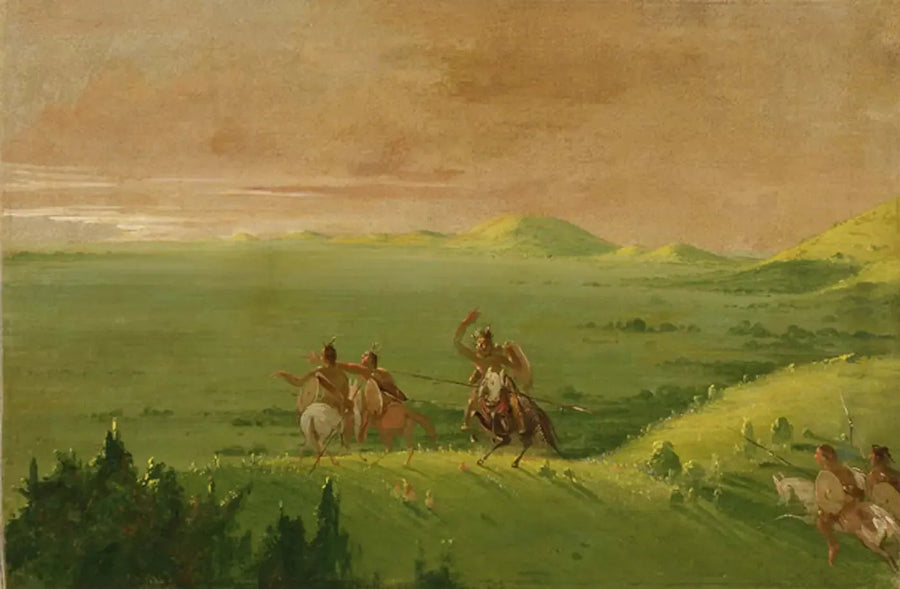 Comanche krigsguppe, lederen oppdager fienden og oppfordrer sine menn ved soloppgang - George Catlin

Source:
Groupe de guerre comanche, le chef découvre l'ennemi et exhorte ses hommes au lever du soleil - George Catlin