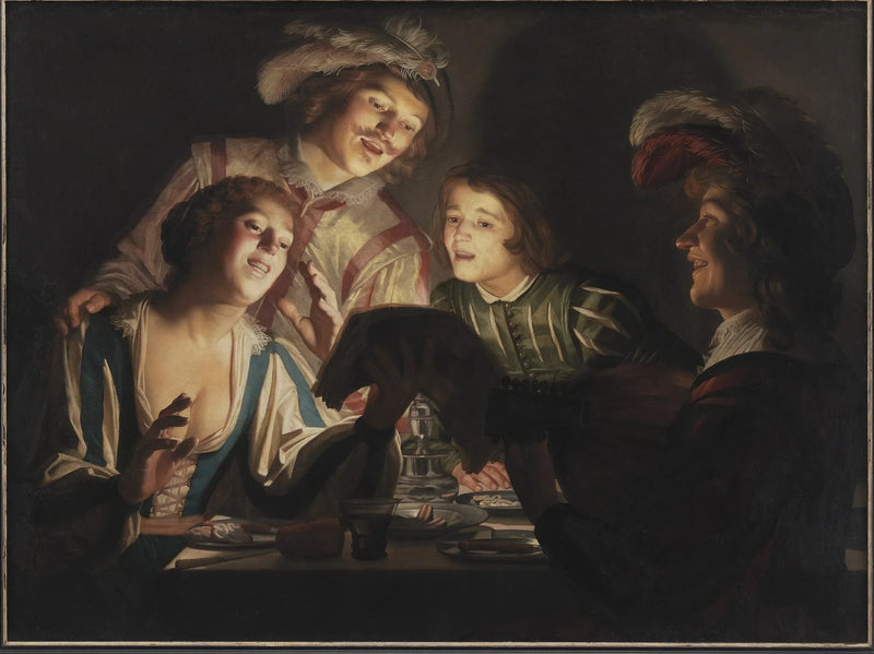 Musikkgruppe ved lys av lyslykter - Gerrit van Honthorst