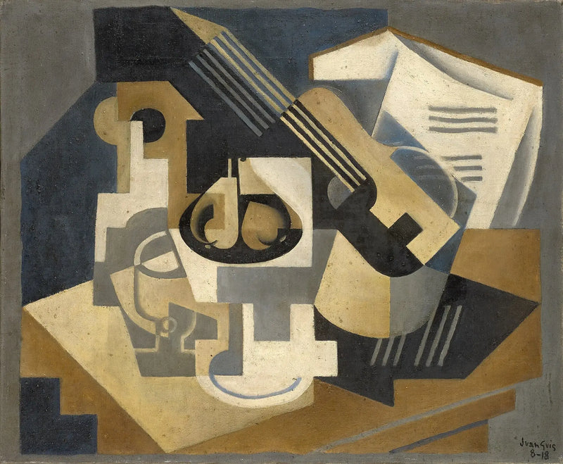 Gitar og fruktskål på et bord - Juan Gris