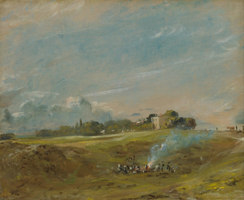 Hampstead Heath, med et bål - John Constable