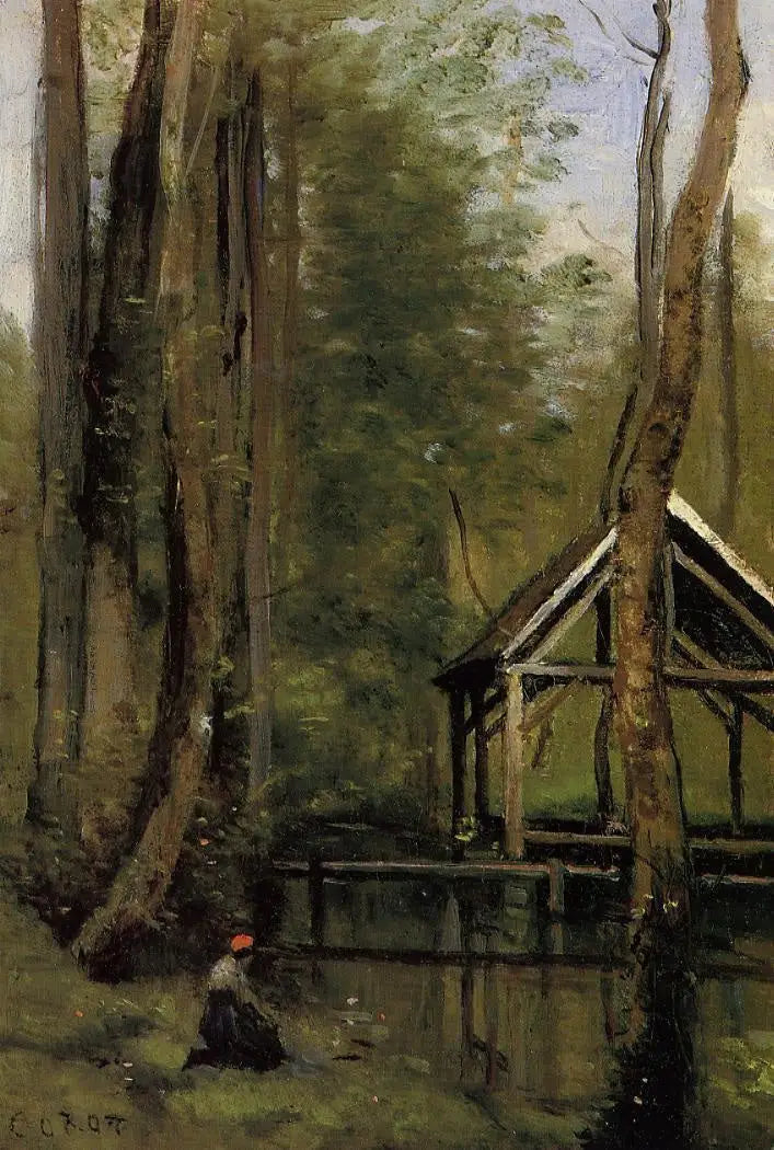 Hangar de pêche à Mothois près de Gournay-en-Brais - Jean-Baptiste Camille Corot image 1 reproduction réalisée par Alpha Reproduction