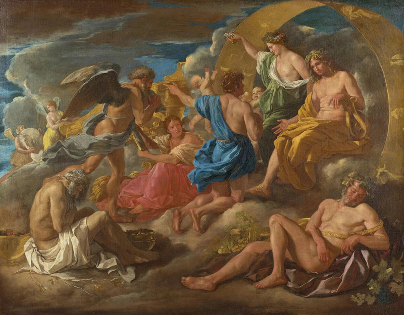 Hélios og Phaëton med Saturn og de fire årstidene - Nicolas Poussin