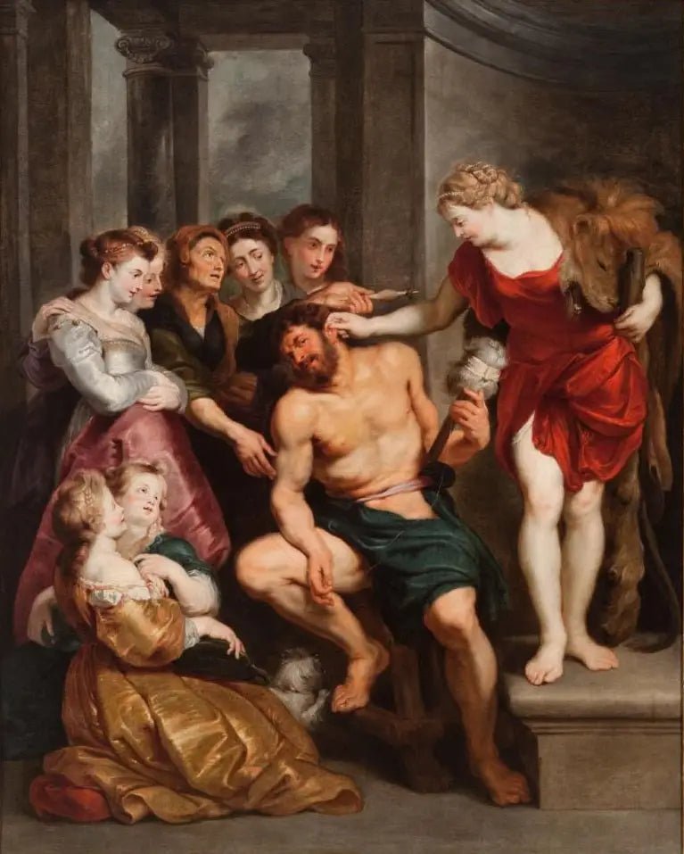 Hercules, syk av kjærlighet, lar seg dominere av Omfale - Peter Paul Rubens