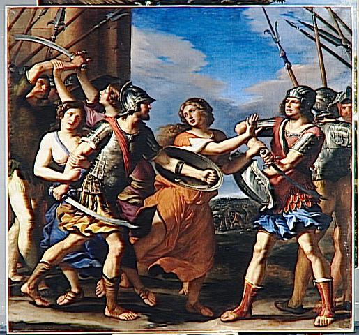 Hersilie som skiller Romulus og Tatius - Guercino