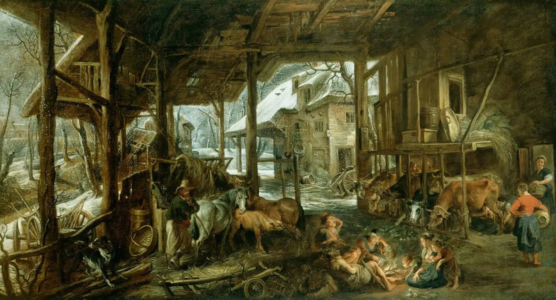 Vinter: Innsiden av en låve - Peter Paul Rubens