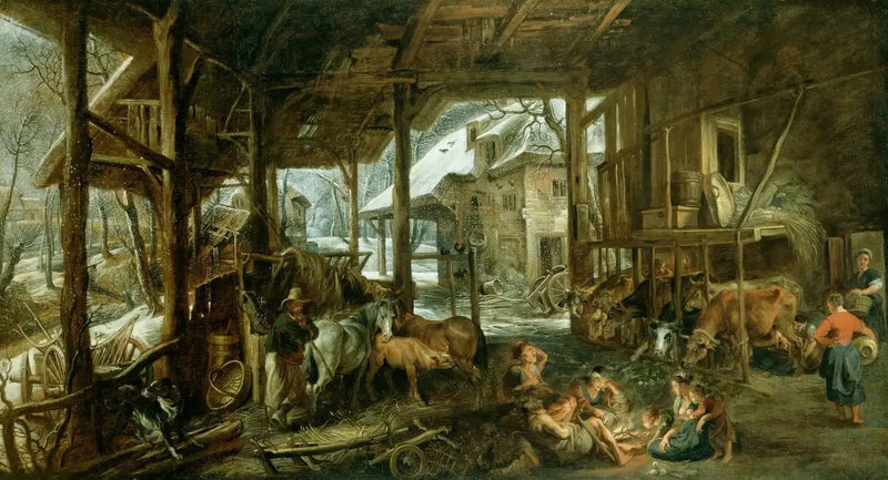 Vinter: Innsiden av en låve - Peter Paul Rubens