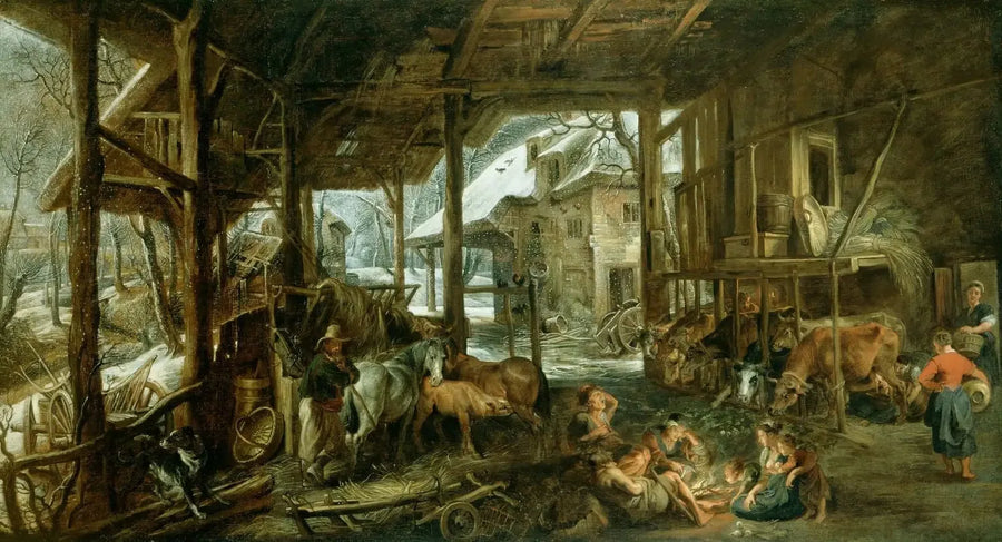 Vinter: Innsiden av en låve - Peter Paul Rubens