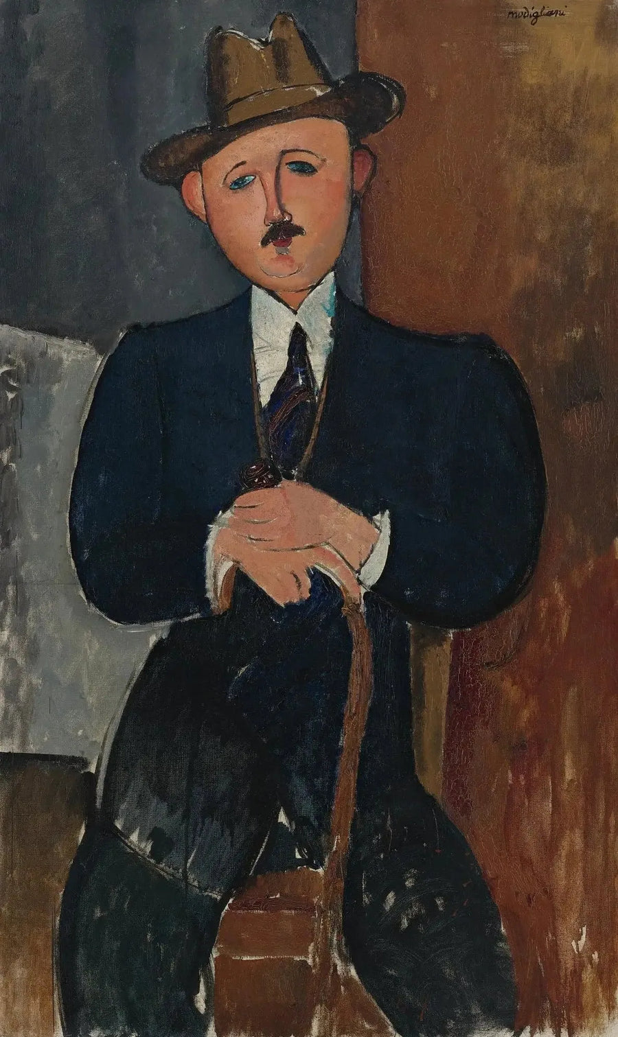 Mann som sitter (lent mot en stokk) - Amedeo Modigliani