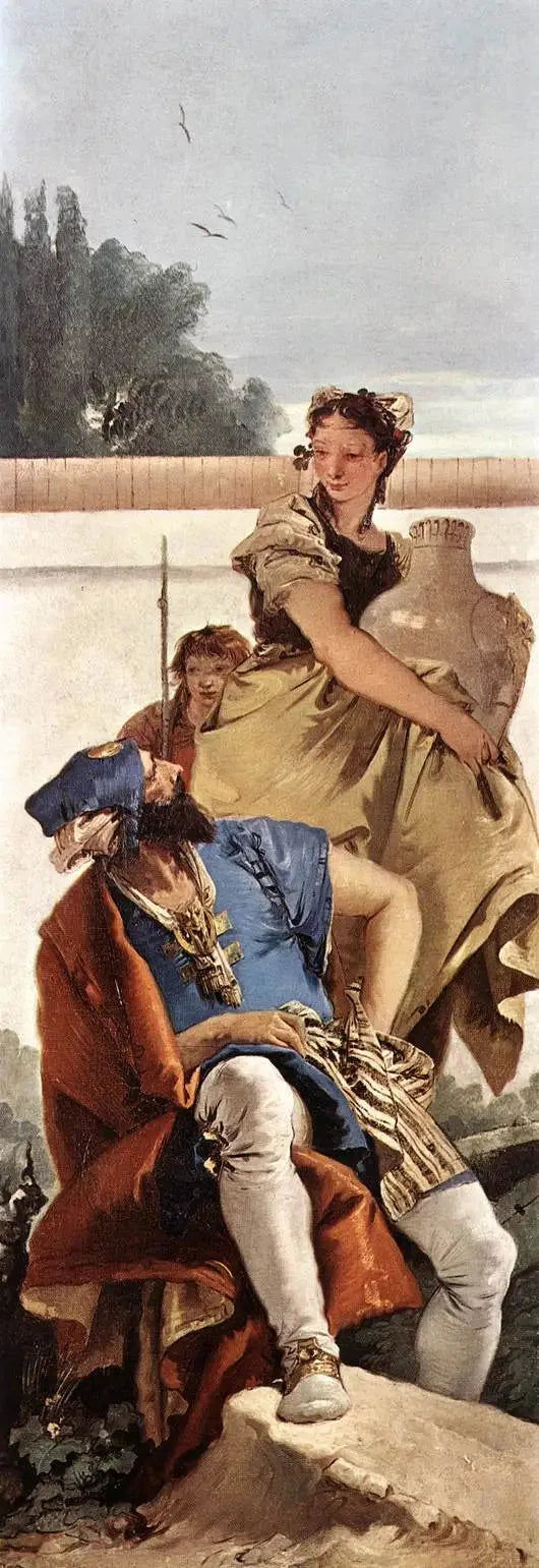 Mann som sitter, kvinne med en krukke og gutt - Giovanni Battista Tiepolo