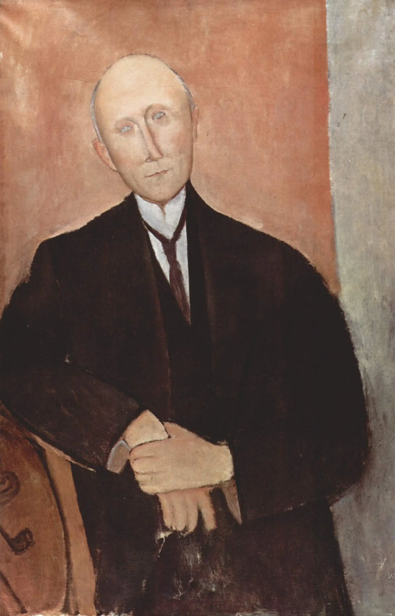 Mann som sitter foran oransje bakgrunn - Amedeo Modigliani