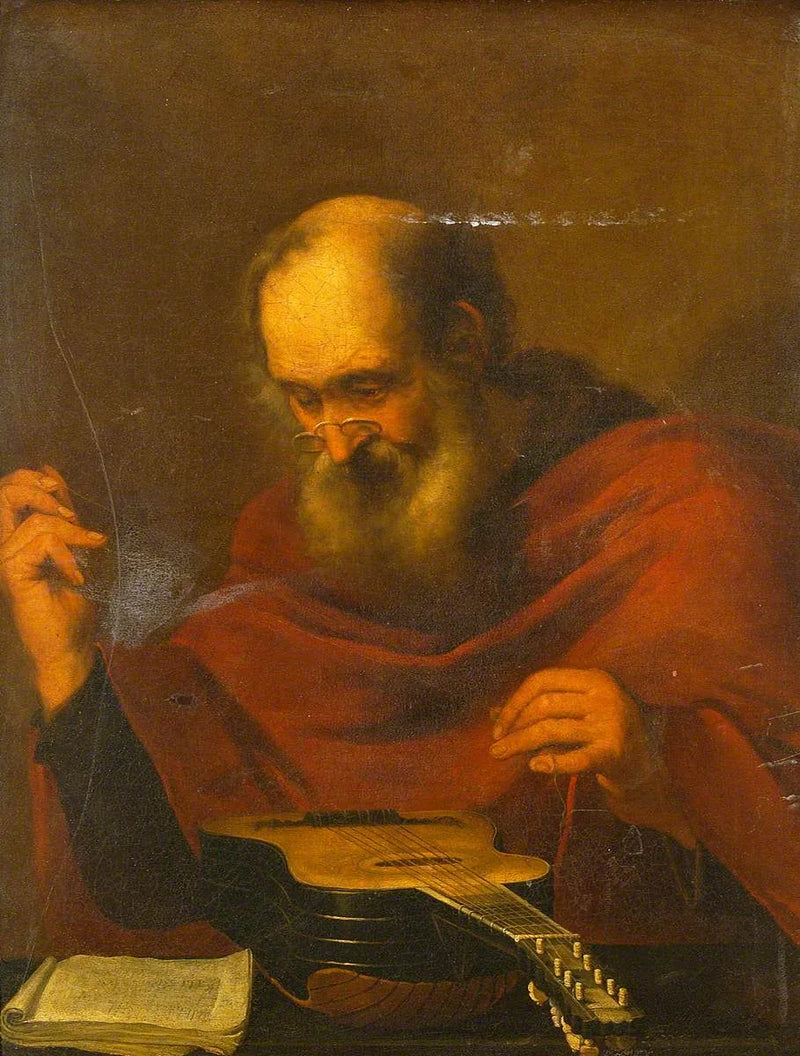 Mann som bytter strenger på en gitar - Jusepe de Ribera