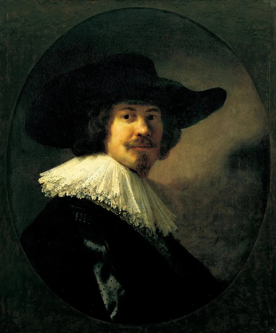 Portrett av en mann med bredbremmet hatt - Rembrandt