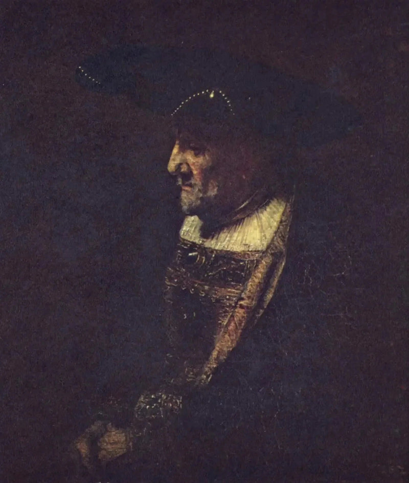 Mann med en hatt dekorert med perler - Rembrandt