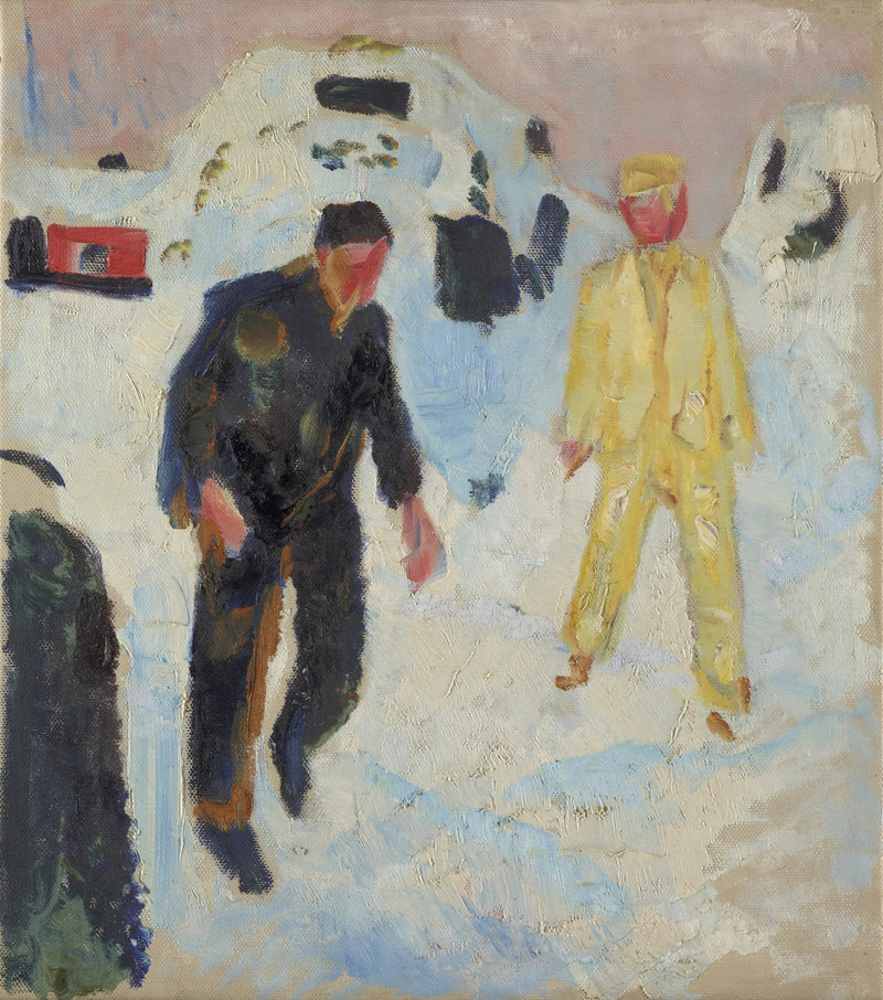 Mann i svart og gult i snøen - Edvard Munch