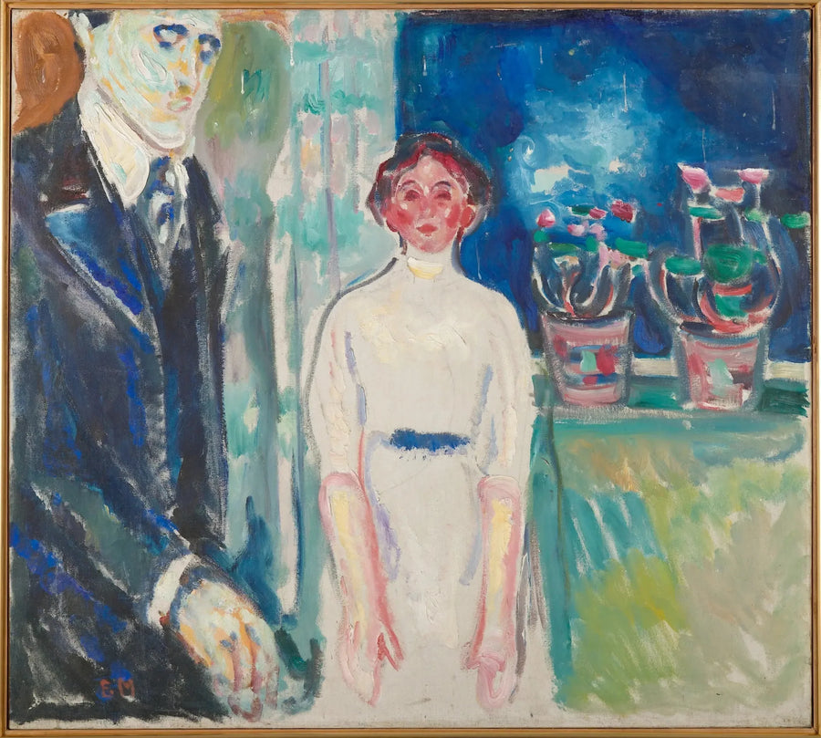 Mann og kvinne ved vinduet med potteplanter - Edvard Munch