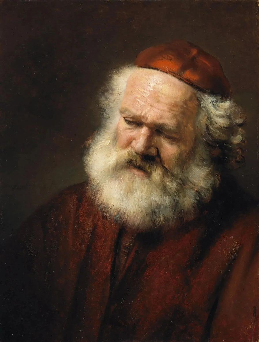 Buste av en gammel skjeggete mann med rød lue - Rembrandt