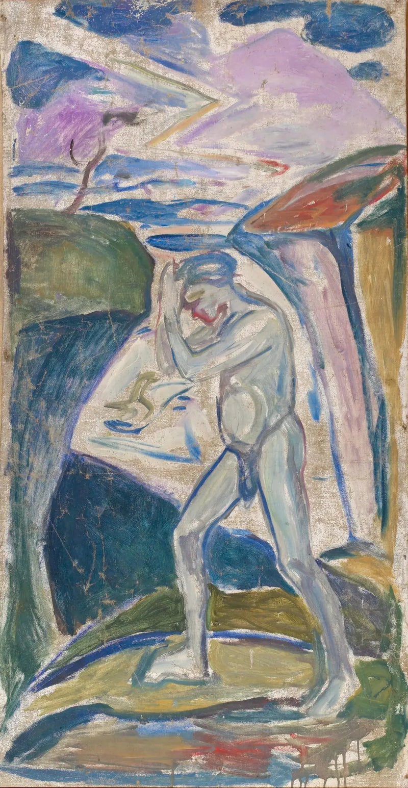 Naken mann i en steinlandskap - Edvard Munch