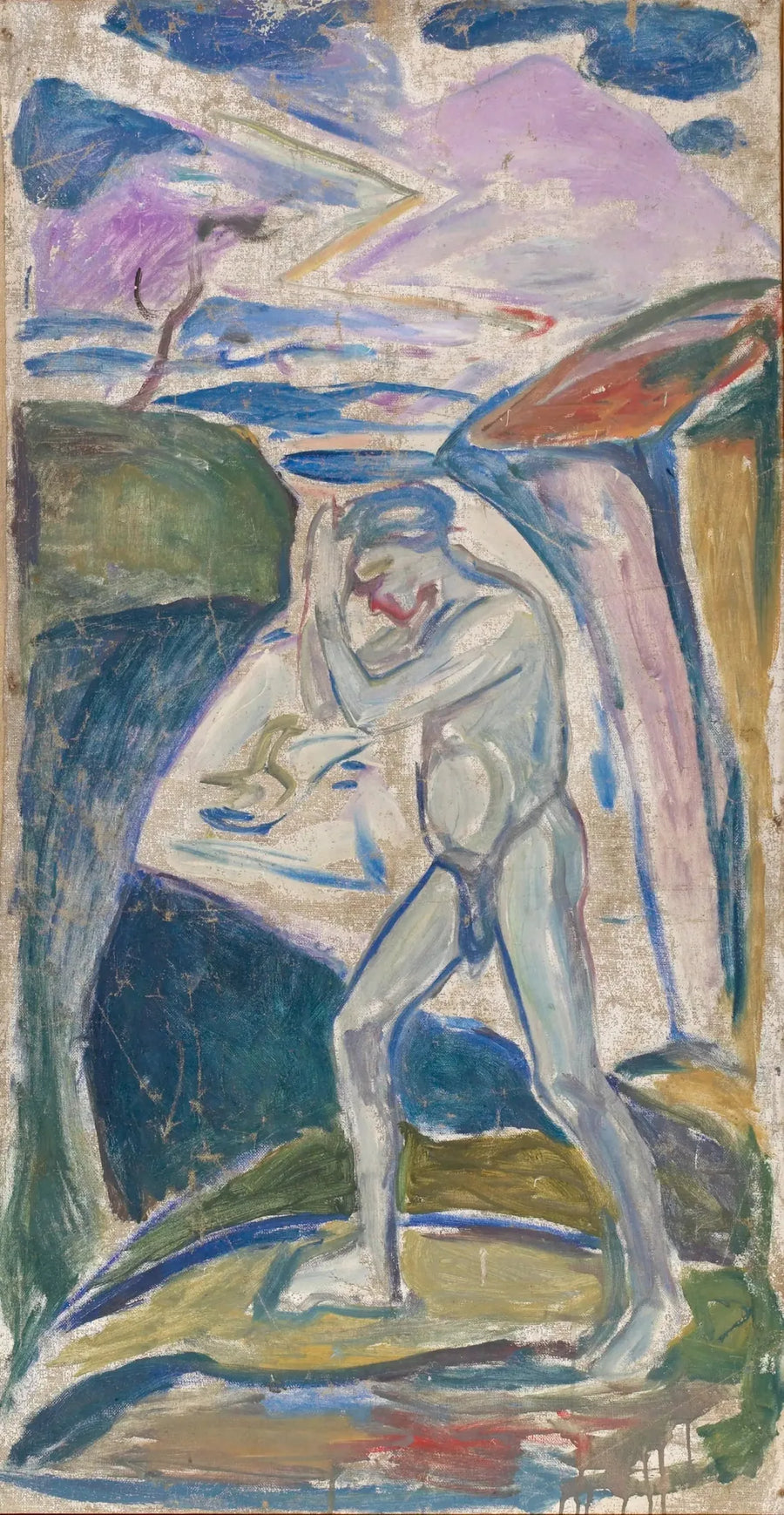 Naken mann i en steinlandskap - Edvard Munch