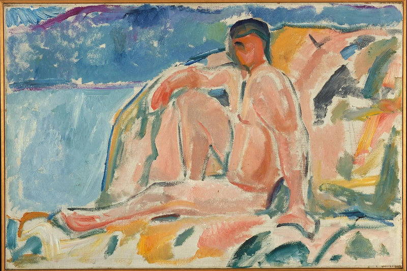Naken mann på en stein - Edvard Munch