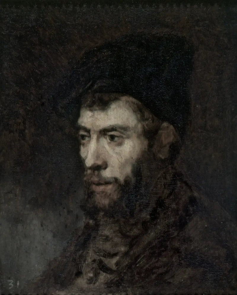 Mann med beret som ser mot venstre - Rembrandt