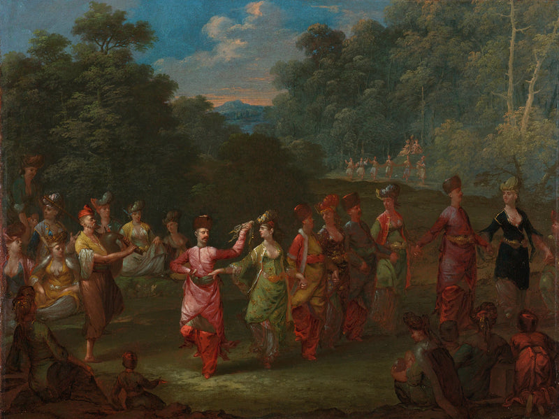 Hommes et femmes grecs dansent la khorra - Jean-Baptiste van Mour