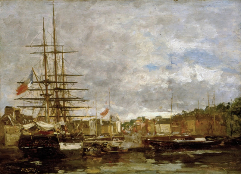 Honfleur - Skip fortøyd i havnen - Eugène Boudin