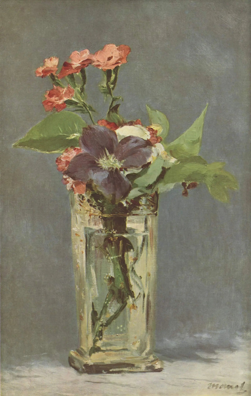Nelliker og klematis i en krystallvase - Édouard Manet