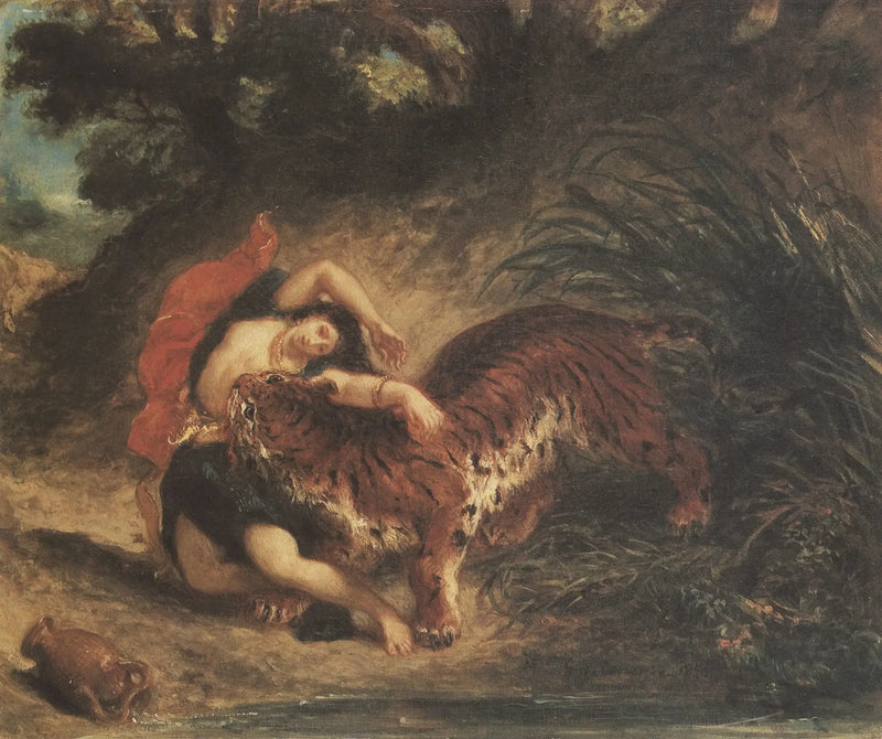 Indisk kvinne bitt av en tiger - Eugène Delacroix