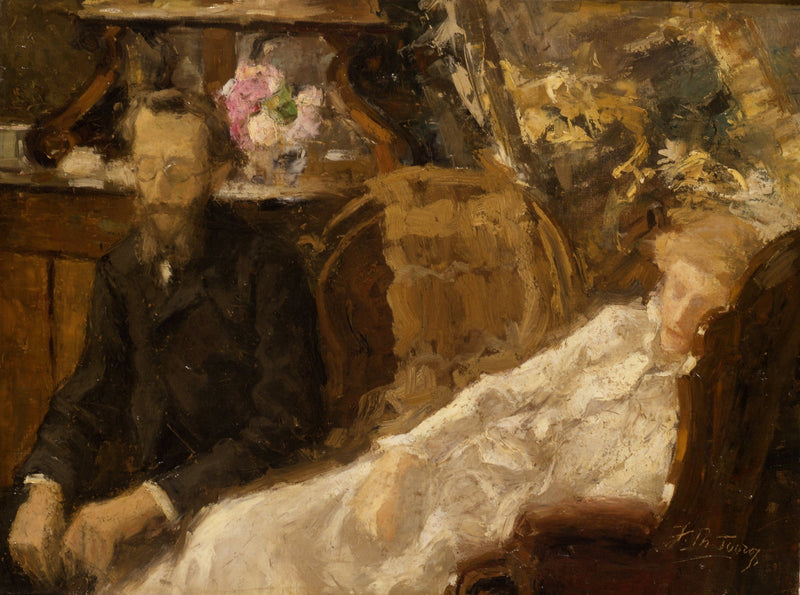Interiør med Annie Toorop-Hall og Ernst Ahn - Jan Toorop