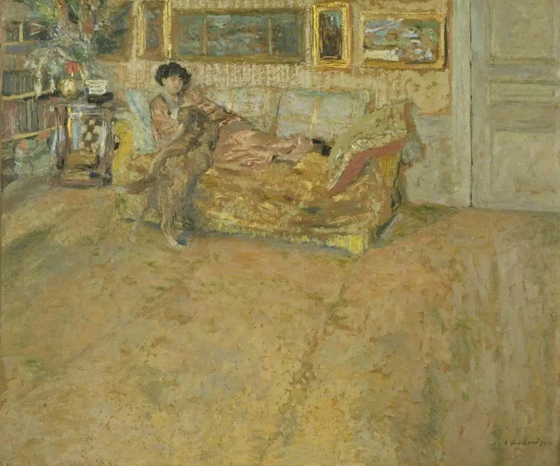 Interiør med Madame Hessel og hennes hund - Édouard Vuillard