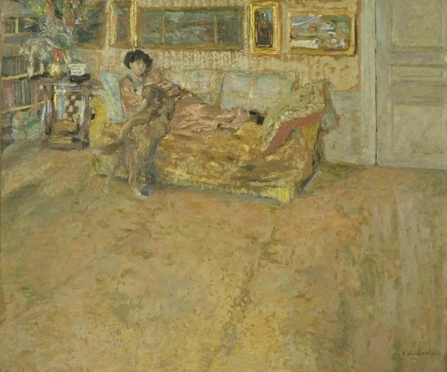Interiør med Madame Hessel og hennes hund - Édouard Vuillard