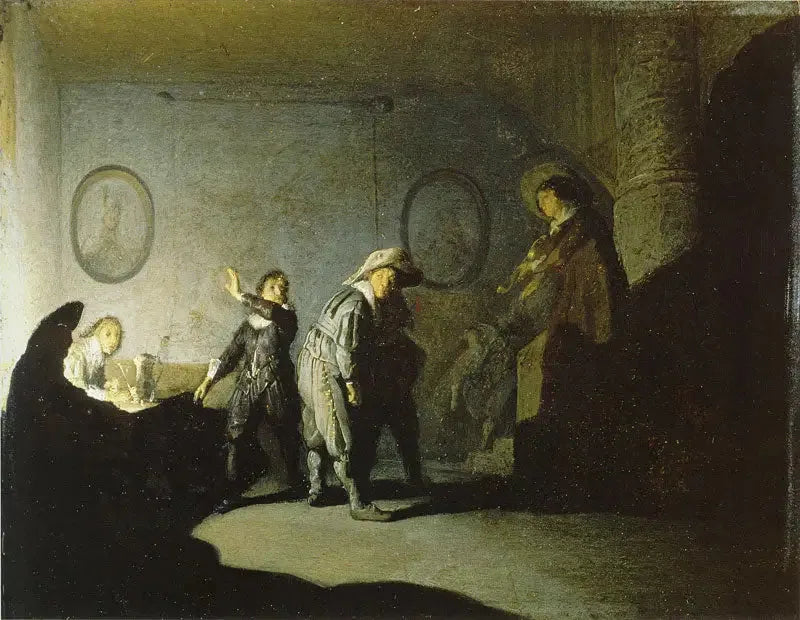 Interiør med personer (Den varme hånden) - Rembrandt
