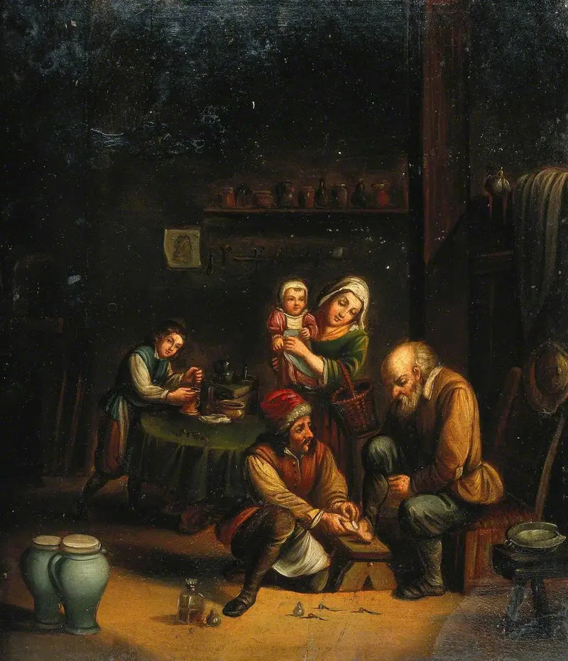 Interiør med en kirurg som behandler foten til en mann og tre andre personer - David Teniers den Yngre

Source:
Intérieur avec un chirurgien soignant le pied d'un homme et trois autres personnages - David Teniers le Jeune