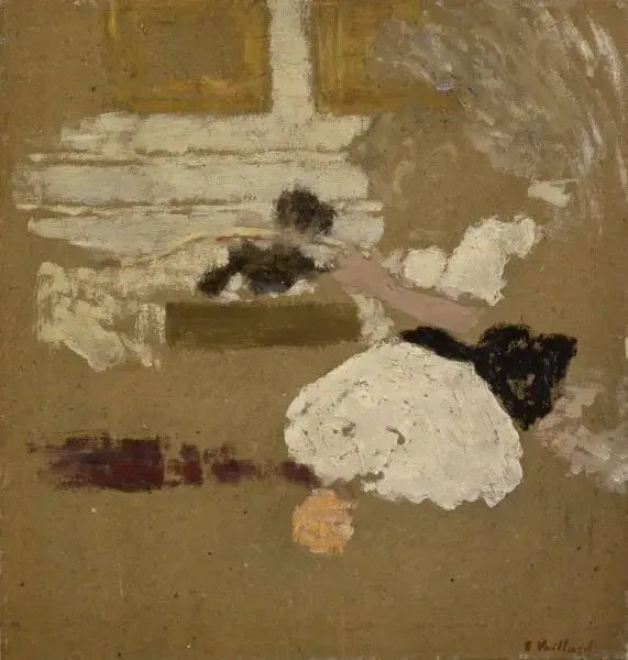 Interiør med en jente som leser og en kvinne i svart som skriver - Édouard Vuillard