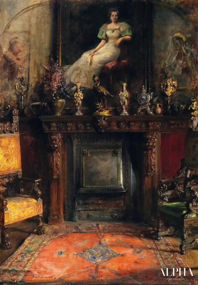 Intérieur Avec Vue D’une Cheminée Et D’un Tableau - Arthur von Ferraris Reproductions de tableaux à la peinture à