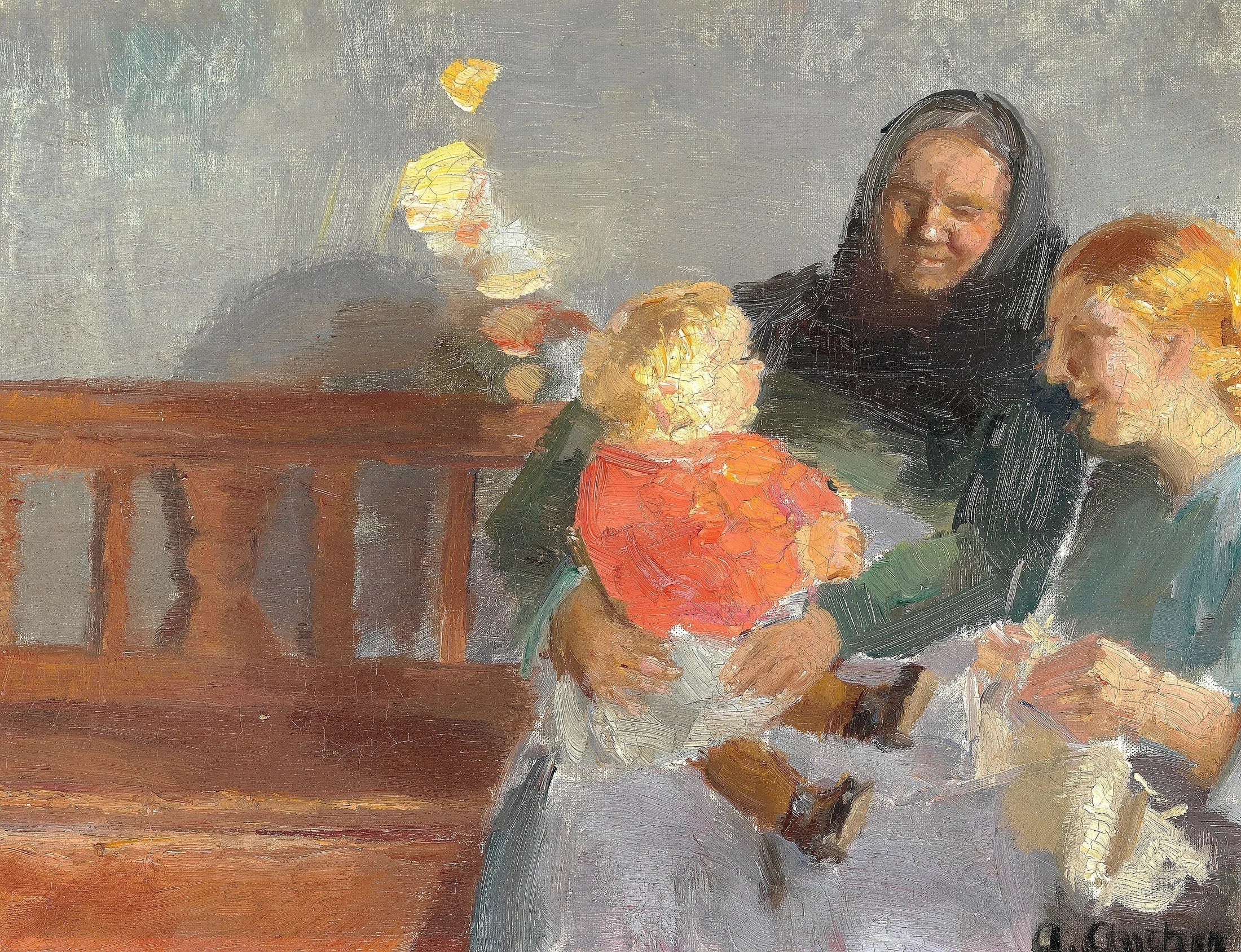 Intérieur baigné de soleil, avec trois générations. - Anna Ancher image 1 reproduction de peinture à l’huile