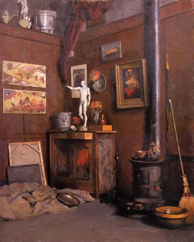 Atelierinteriør med ovn - Gustave Caillebotte