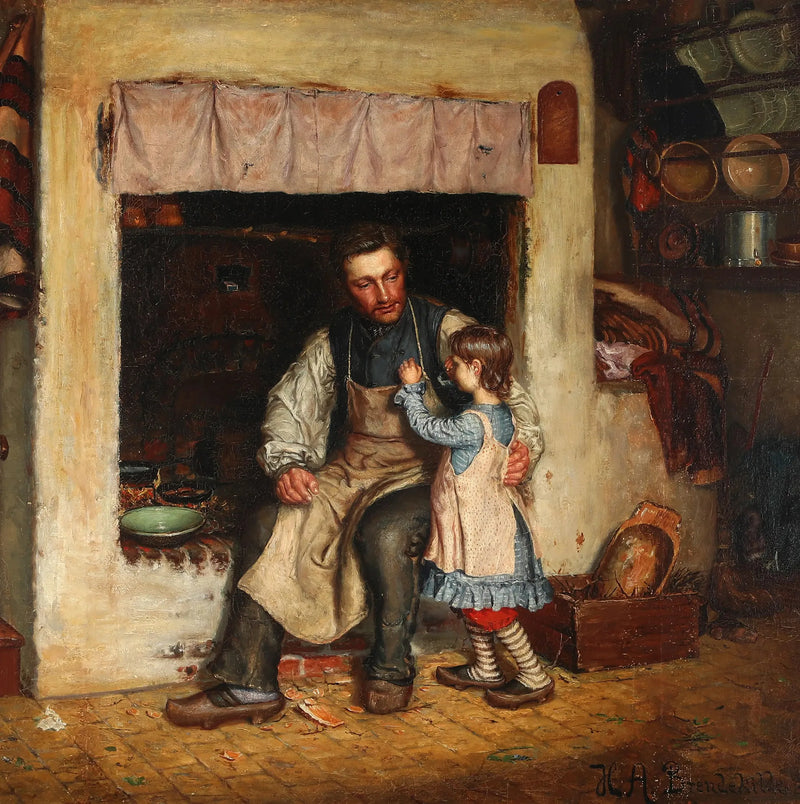 Interiør på et kjøkken med en liten jente og en mann. - H. A. Brendekilde

Source:
Intérieur d'une cuisine avec une petite fille et un homme. - H. A. Brendekilde